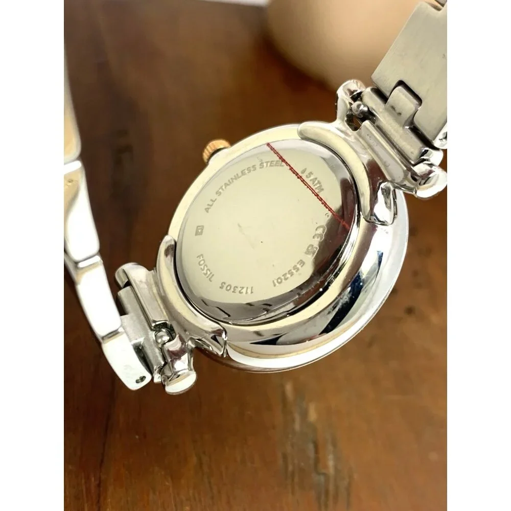 Fossil Women's Watch ES5201 Quartz Two Tone Silver Rose Gold Steel 28mm
